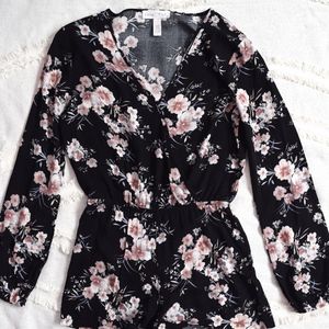 Tilly's Long Sleeve Black Floral Romper